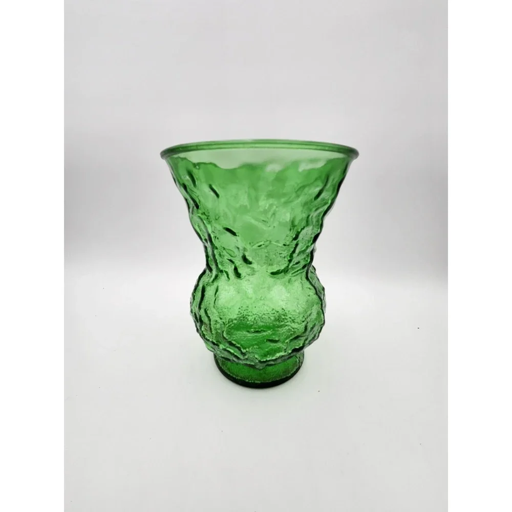 Vintage E.O Brody Co. Emerald‎ Green Crinkle Glass Flower Large Vase Planter